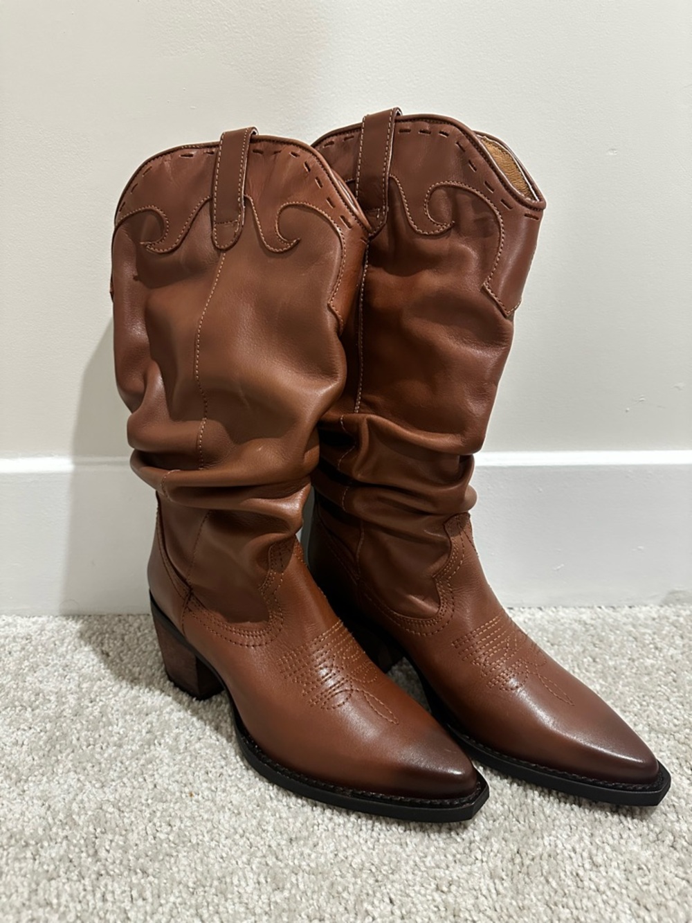 Steve Madden Chestnut Brown Slouchy Western Heeled Boots